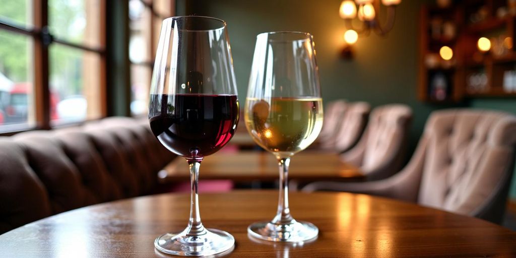 Rotwein und Weißwein in Weingläsern