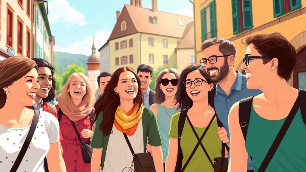 Gruppe reist sicher und glücklich zusammen